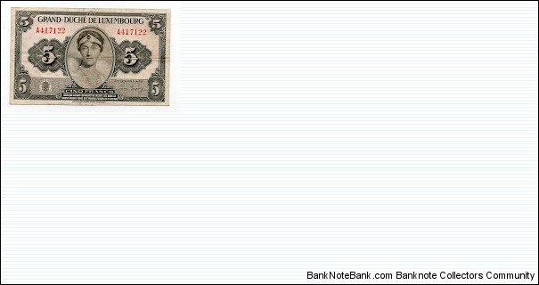 5 Francs Grand Deuche de Luxembourg Banknote