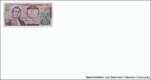 10 Pesos El Banco de la Republica Colombia Banknote