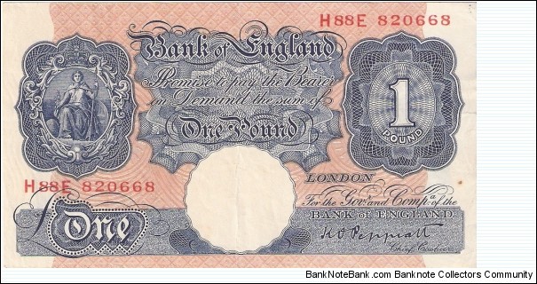 Bank of England; 1 pound; 1940-1948.  Part of the Dragon Collection! Banknote