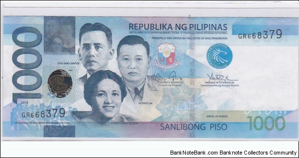 Philippines 1,000 Pesos NGC - ERROR note
O: inverted watermark
R: security strip

*inverted watermark, security strip on reverse of note

*with middle fold and creases, no holes, no tears Banknote