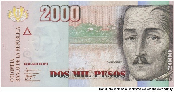 Colombia P457 (2000 pesos 28/7-2010) Banknote