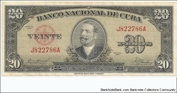 Cuba 20 Pesos 1958 Banknote