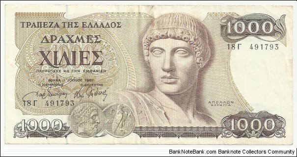 Greece 1000 Drahmes 1987 Banknote