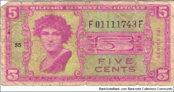 5 Cents Military Payment Certificate Banknote