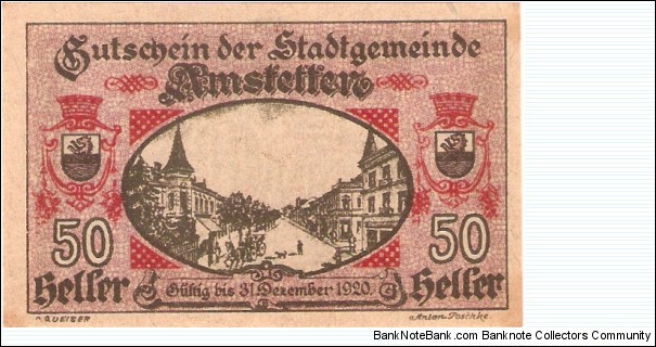 Notgeld Amstetten 50 Heller Banknote