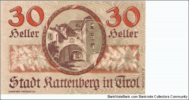 Notgeld Kattenberg 30 Heller Banknote