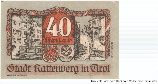 Notgeld Kattenberg 40 Heller Banknote