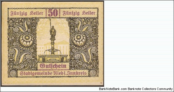 Notgeld Ried im Innkreis 50 Heller Banknote
