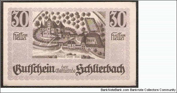 Notgeld Schlierbach 30 Heller Banknote