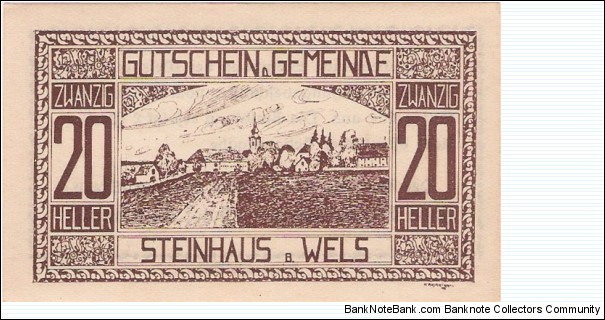 Notgeld Steinhaus bei Wels 20 Heller Banknote