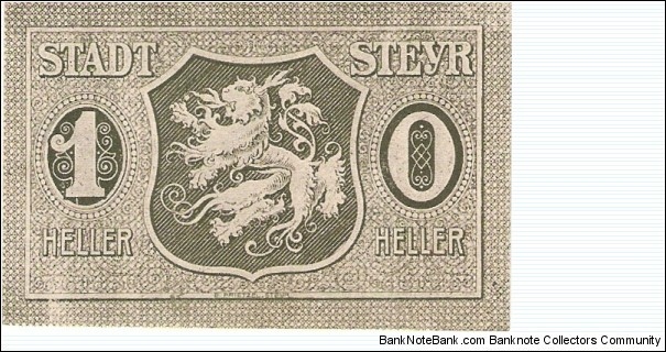 Notgeld Steyr 10 Heller Banknote