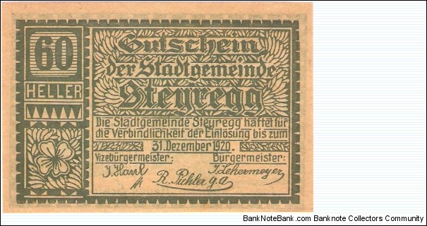 Notgeld Steyregg 60 Heller Banknote