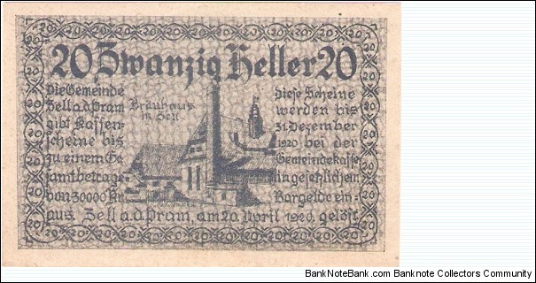 Notgeld Zell an der Pram 20 Heller Banknote