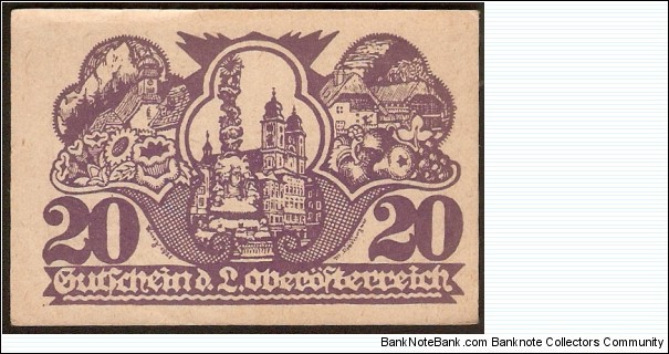 Notgeld Oberösterreich 20 Heller Banknote