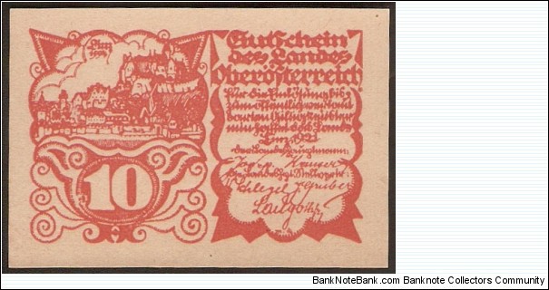 Notgeld Linz 10 Heller Banknote