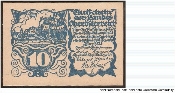 Notgeld Linz 10 Heller Banknote