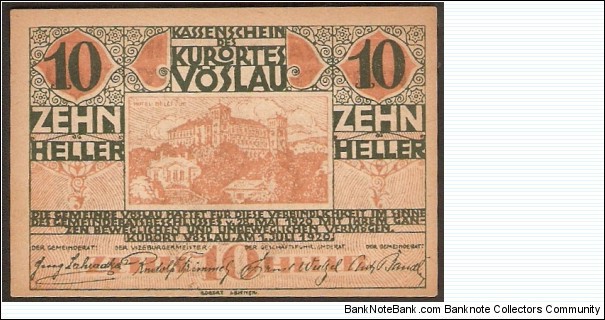 Notgeld Vöslau 10 Heller Banknote