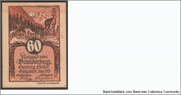 Notgeld Brandenberg 60 Heller Banknote