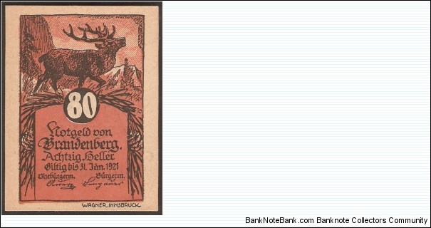 Notgeld Brandenberg 80 Heller Banknote