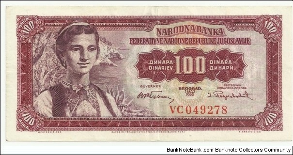 YugoslaviaBN 100 Dinara 1955 Banknote