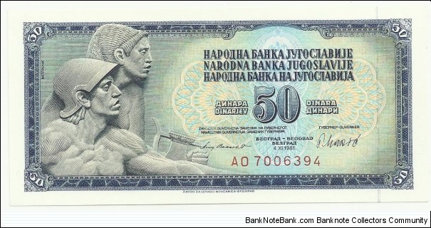 YugoslaviaBN 50 Dinara 1981 Banknote