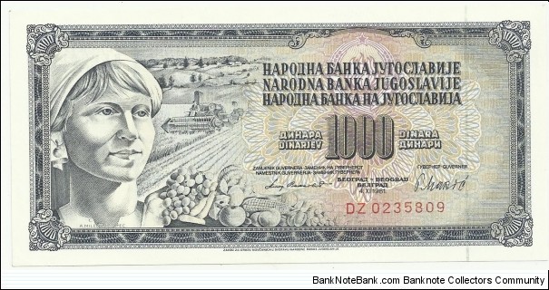 YugoslaviaBN 1000 Dinara 1981 Banknote