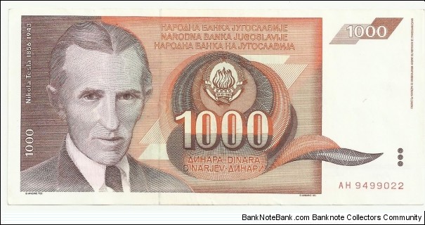 YugoslaviaBN 1000 Dinara 1990 Banknote