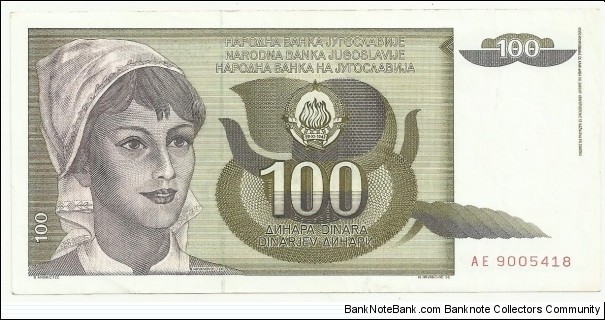 YugoslaviaBN 100 Dinara 1991 Banknote