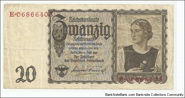 Germany-Nazi 20 Reichsmark 1939 Banknote