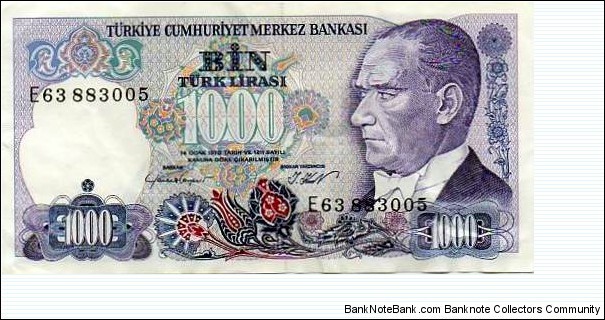 1000 Turk Lirasi 
 Banknote