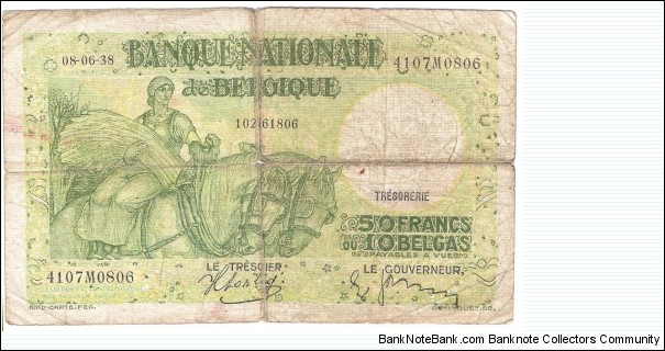 50 Francs/10 Belgas(1938) Banknote