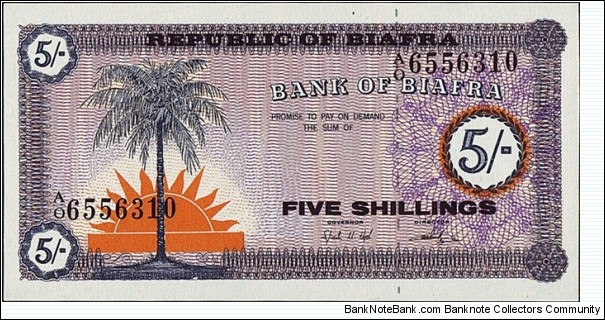 Biafra N.D. 5 Shillings. Banknote