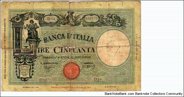 *KINGDOM*
__________

50 Lire_
pk# 64 _
31.3.1943__
Signature Azzolini and Urbini Banknote