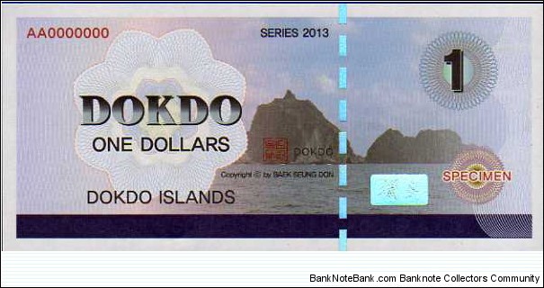 *DOKDO Islands*
_______________

1 Dollars__
pk# NL__
Specimen Banknote