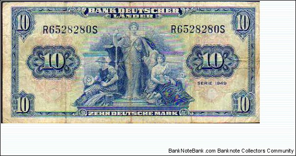 *FEDERAL REPUBLIC*
__________________

10 Deutsche Mark__
pk# 16__
22.08.1949__
n° R65282805 Banknote