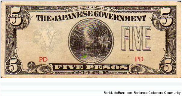5 Pesos__
pk# 107 a__
Japanese Government__
Stamp on the back Banknote