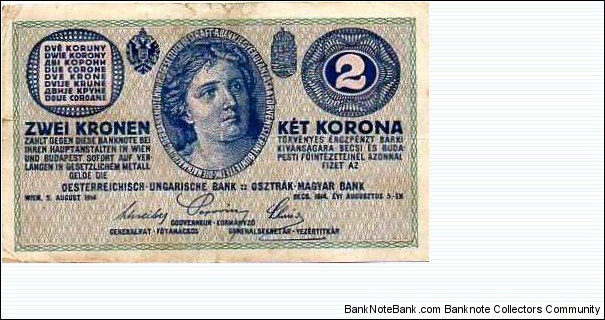 Austro-Hungarian Empire - 2 Kronen/2 Korona/2 Korony/2 Koruny/2 Corone Banknote
