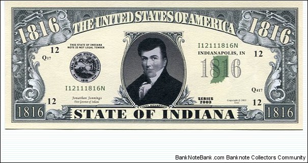 1816 State of Indiana__
pk# NL__
Not Legal Tender Banknote