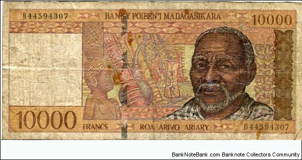 10.000 Francs = 2.000 Ariary__
pk# 79 b__
ND (1995) Banknote