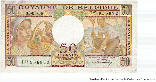 50 Francs/Frank__
pk# 133 b__
03.04.1956__
n° J 05 936322 Banknote