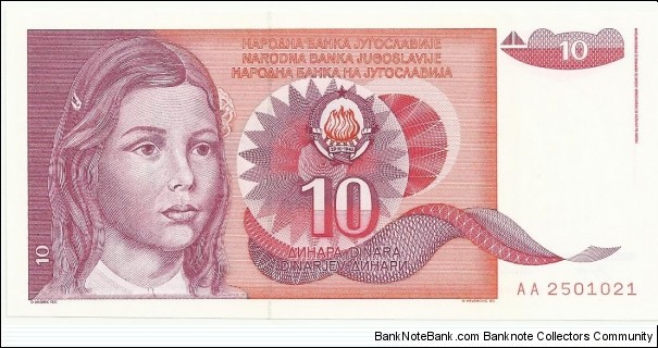 YugoslaviaBN 10 Dinara 1990 Banknote