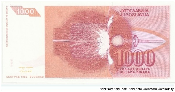 Banknote from Yugoslavia year 1992