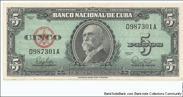 CubaBN 5 Pesos 1960 Banknote