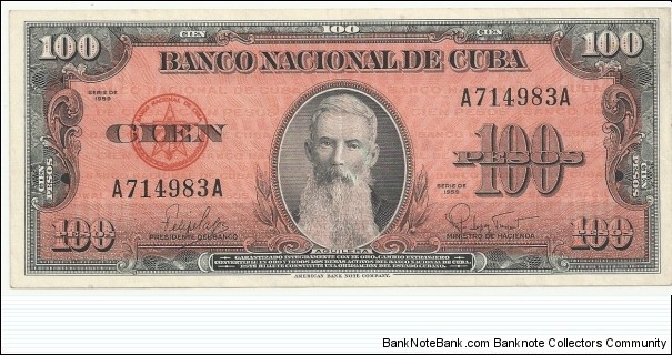 CubaBN 100 Pesos 1959 Banknote