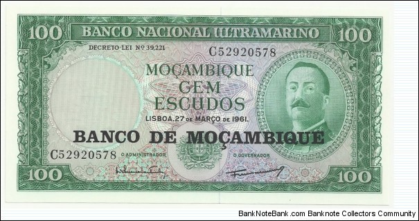 Moçambique 100 Escudos 1961-overprint Banknote