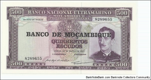 Moçambique 500 Escudos 1967-overprint Banknote