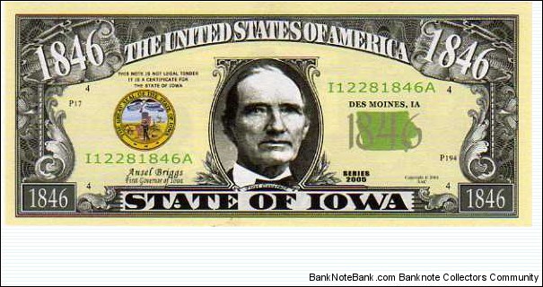 1846 State of Iowa__ pk# NL__ (ACC American Art Classics)__ Not Legal Tender  Banknote