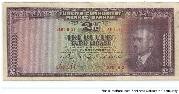 Türkiye Cümhuriyeti 2½ Türk Lirası ND(1947) Banknote