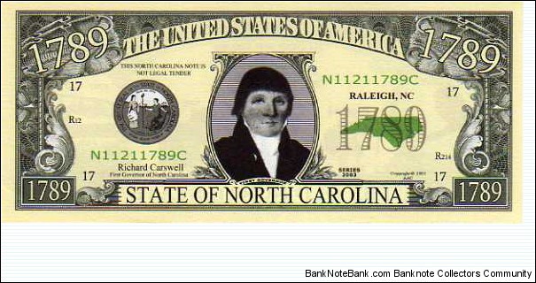 1789 State of North Carolina - pk# NL - ACC American Art Classics - Not Legal Tender  Banknote