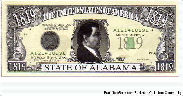 1819 State of Alabama - pk# NL - ACC American Art Classics - Not Legal Tender  Banknote